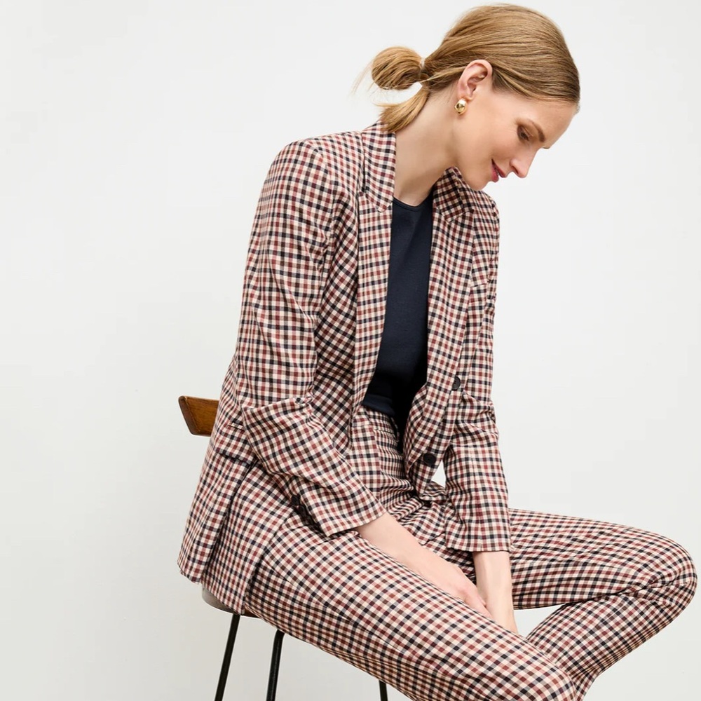 MM LaFleur Windowpane Brown and White Checkered Blazer